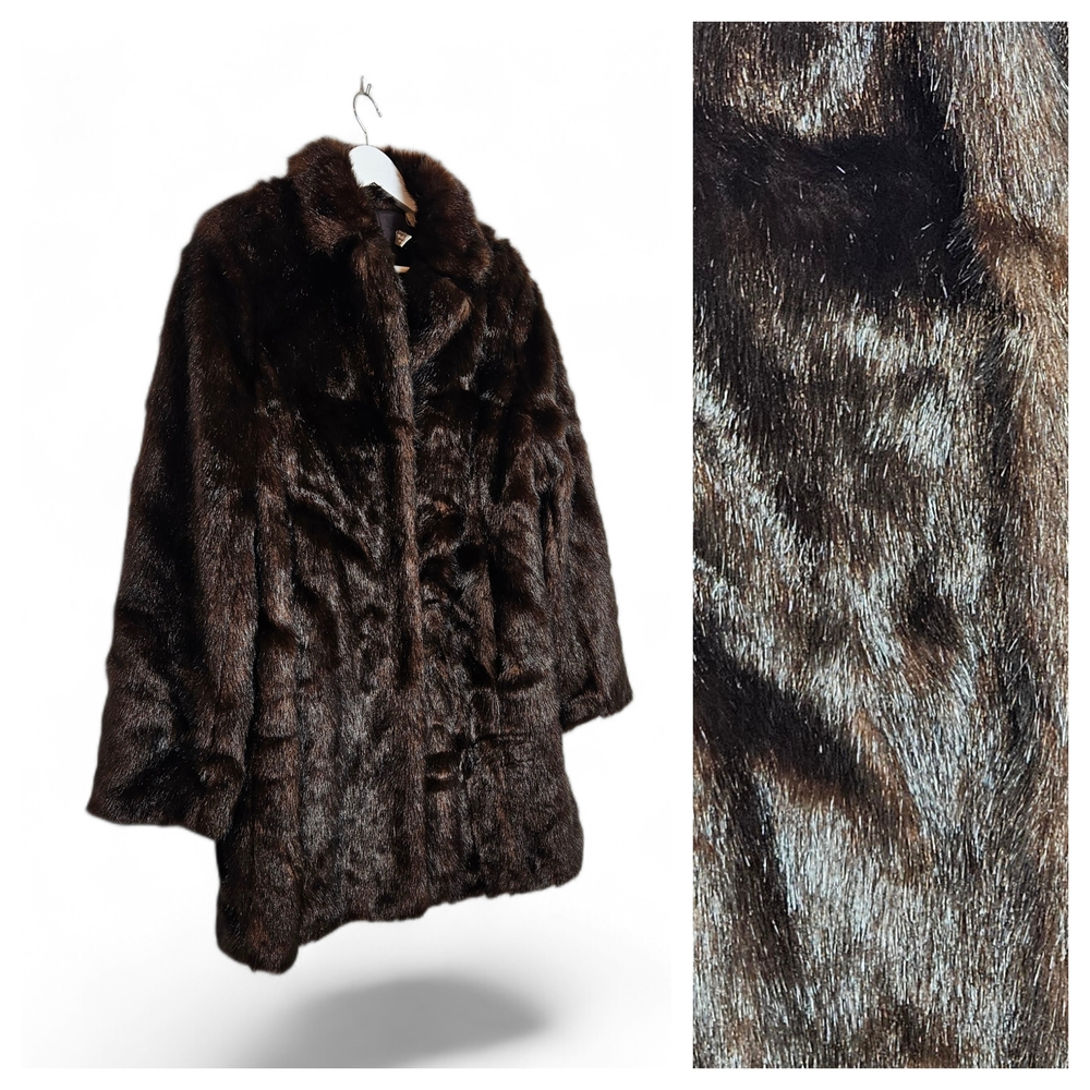 Valerie Stevens Faux Fur Long Coat S Mob Wife Mink Style Winter Glam Brown Luxe!
